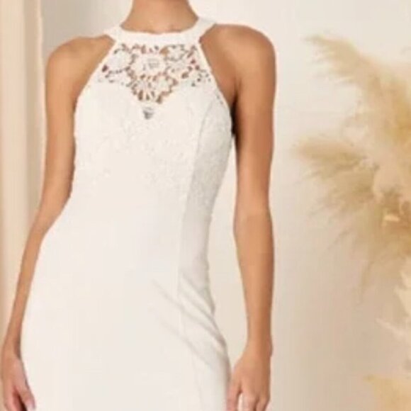 Lulu's Loving Destiny White Lace Halter Mermaid Wedding Maxi Dress Sz L - Picture 3 of 7